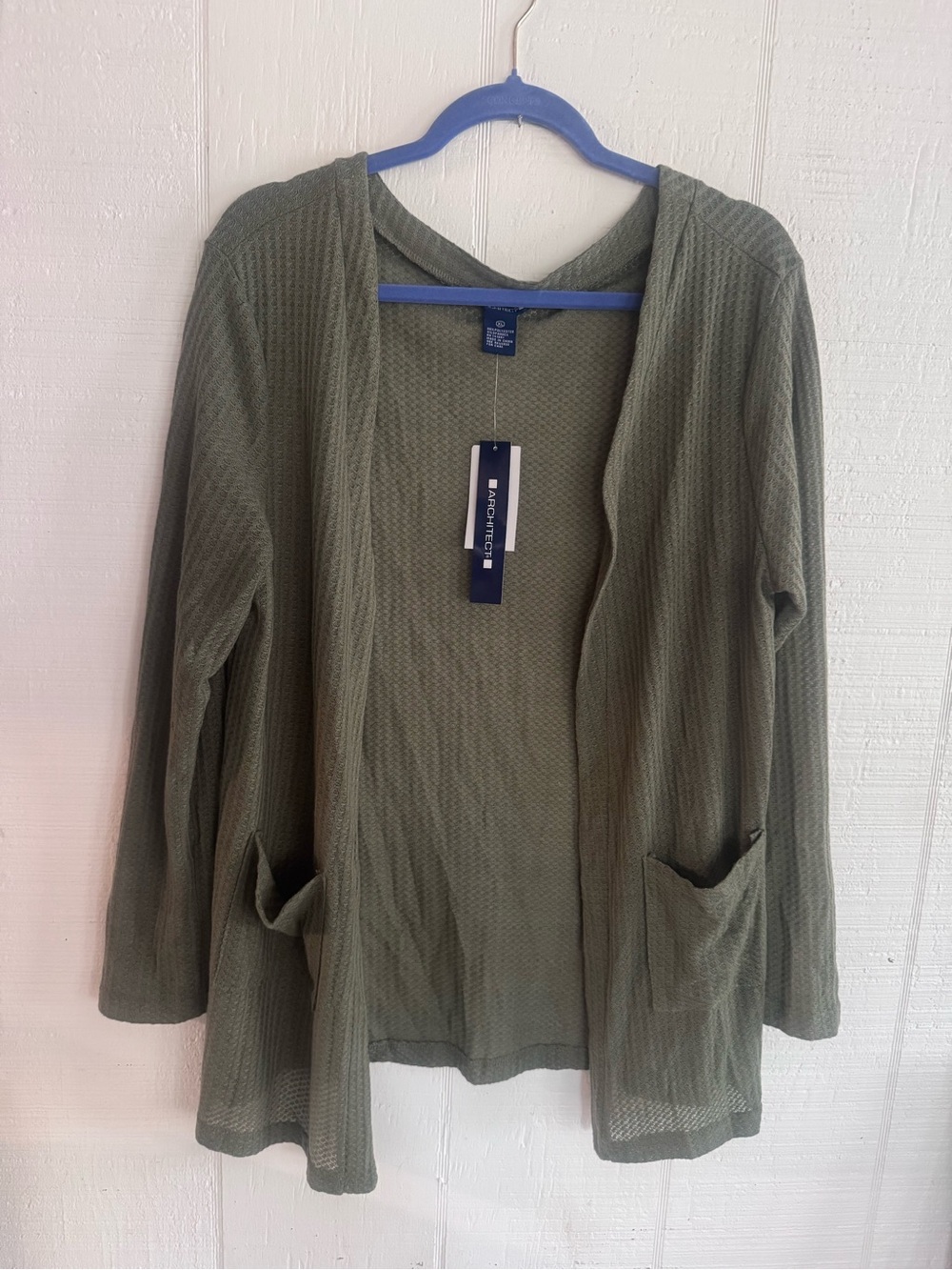 Architect Olive Green Open-Front Waffle Knit Cardigan